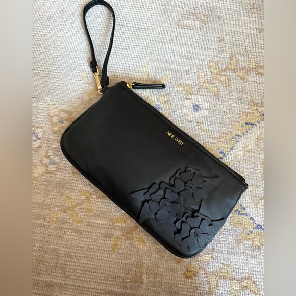 Nine West Handbags - Nine West Black Floral Appliqué Wristlet Clutch